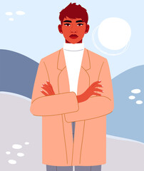 African-American woman looks successful. A young girl, businesswoman, manager, a worker in fashionable office clothes stands with crossed arms. Flat design portrait for social media profile avatar.