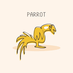 Vector illustration with yellow parrot on beige background.  Simple bird for design of cards, posters, banners
