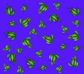 Pattern bright leaves on blu