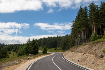 Mountain road through forest on Golija mountain in Serbia