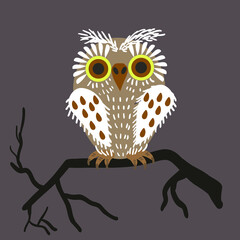 Vector of cute owl sitting on the twig
