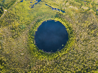 Bottomless circle Lake in Moscow region. Russia.