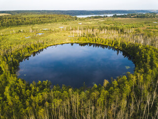 Bottomless circle Lake in Moscow region. Russia. Aerial view
