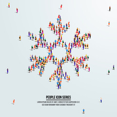 Snow flake icon or concept. large group of people form to create snow flake shape. Merry Christmas concept. vector illustration.