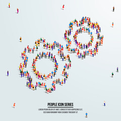 Settings or Gear icon. large group of people form to create shape gears or settings. vector illustration.