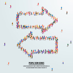 Two arrows. exchange or transfer concept. large group of people form to create two arrows. vector illustration.