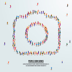 camera icon or concept. large group of people form to create shape camera. vector illustration.