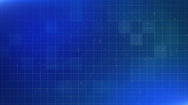 Grid with particles dust flare and geometric mosaic abstract on blue background