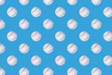Baseball balls on blue background, pattern and texture background