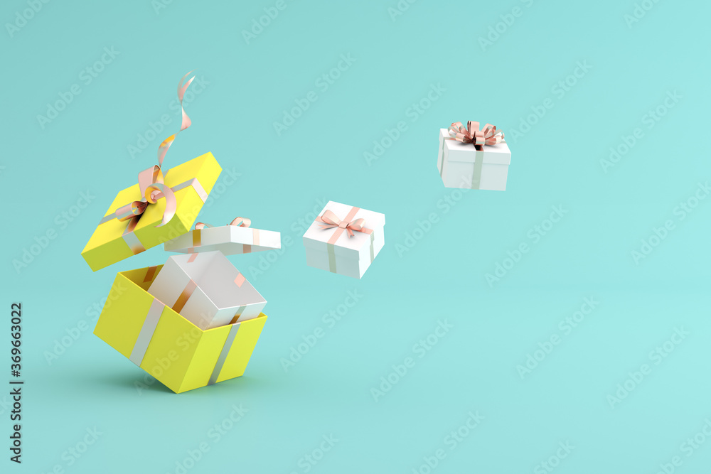 Poster mock up of gift box in minimal style. 3d rendering.
