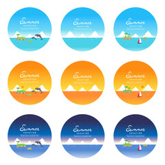 昼・夕・夜の海の丸フレームセット【タイトル文字入り】