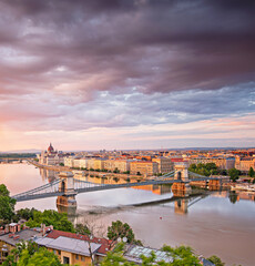 Colorful sunset over Budapest, Hungary