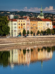 Nice houses along river Danube in Budapest, Hungary