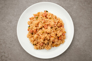 Seasoned fried rice on white background