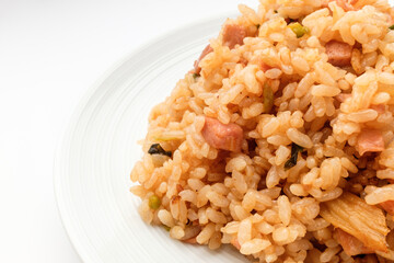 Seasoned fried rice on white background