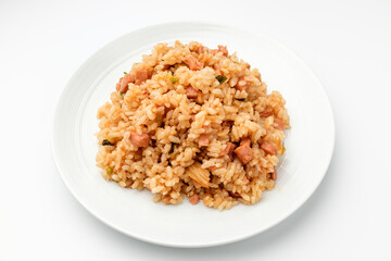 Seasoned fried rice on white background
