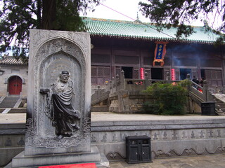 The Building ans Statue in Shaolin Temple with Detail Architecture. The Shaolin Monastery is also known as the Shaolin Temple. Dengfeng City, Zhengzhou City, Henan Province, China, 18th October 2018.