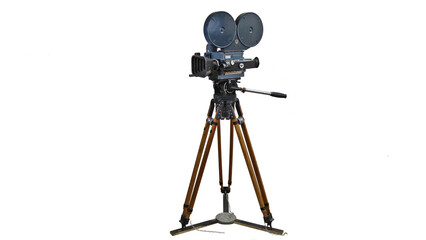 Vintage motorized camera with original wooden tripod