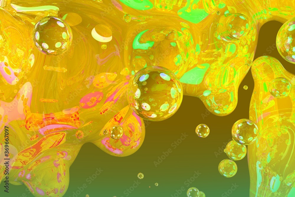Poster soap glossy and shiny bubbles or liquid abstract gradient background 3d illustration - soft focus ba
