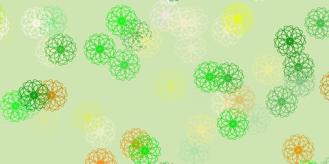 Light green, yellow vector doodle pattern with flowers.