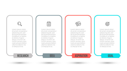 Thin line infographic design elements with icons and arrows. Business concept with 4 options or steps. Can be used for workflow diagram, info chart, web design.