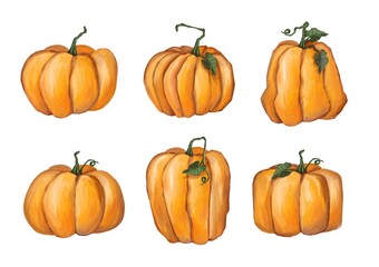 Cute halloween pumpkins. Isolated on white background. Flat style illustration.