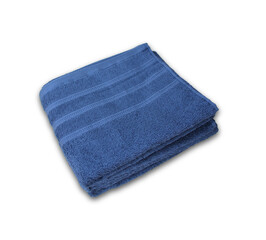 Fototapeta premium clean terry bath blue towel isolated on a white background, close-up, copy space, concept of cleanliness, bath procedure, spa