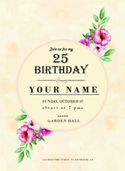 Birthday invitation card with flowers.