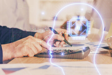 Man with multi exposure brain theme icons.