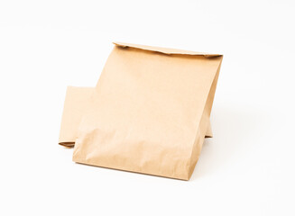 Brown craft paper bag for food packaging template isolated on white background. template mockup collection.