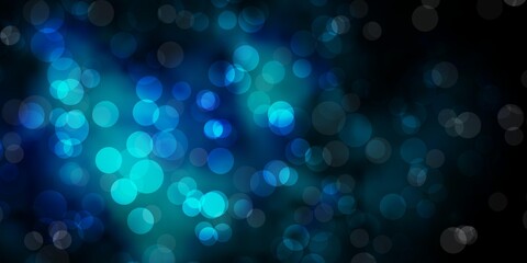 Dark BLUE vector background with circles. Illustration with set of shining colorful abstract spheres. Pattern for booklets, leaflets.