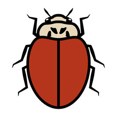 Ladybug logo symbol icon sign without any spots. An illustration of a ladybug, spotless, isolated, mostly dark-orange and black colored, simple style, outlined.