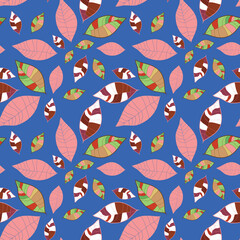 Funky overlapping patterned leaves seamless pattern background.