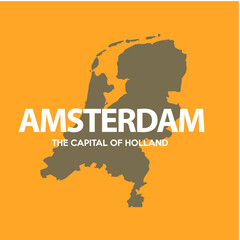 Silhouette of Amsterdam, Capital city of Holland