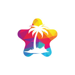 Star Beach and palm tree vector logo. Travel and tourism sign.