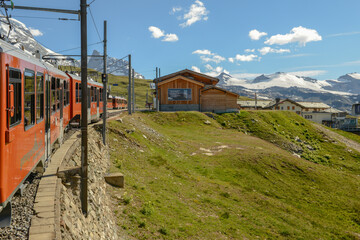 Fototapeta na wymiar The train to Gornergrat over Zermatt on the Swiss alps