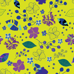 Bright lime green abstract floral seamless pattern background