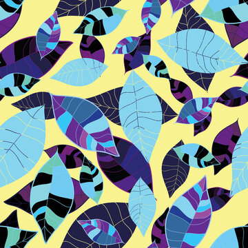 Modern overlapping patterned leaves seamless pattern background.