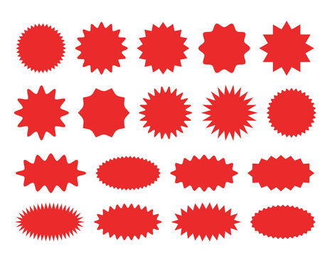 Starburst sticker set - collection of special offer sale round and oval sunburst labels and buttons.