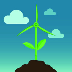 plant in wind turbine vector shape concept for clean energy - 369676473