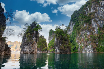 Mountain in the water at Ratchaprapha Dam, Guilin, Thailand