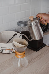 Pour the hot water over the Rif Coffee