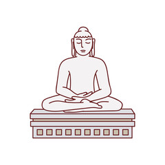 Statue of Buddha in lotus pose icon in sketch style vector illustration isolated.