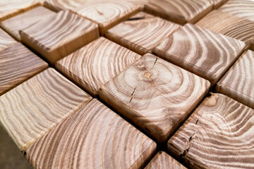creative idea for the background. wooden cubes with a slice of wood texture