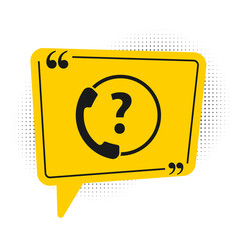 Black Telephone 24 hours support icon isolated on white background. All-day customer support call-center. Full time call services. Yellow speech bubble symbol. Vector Illustration.