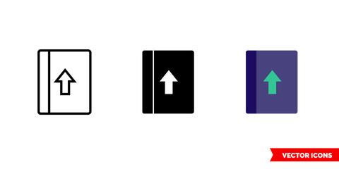 Return book icon of 3 types. Isolated vector sign symbol.