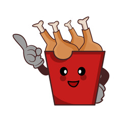 Fried chicken cartoon character in red bucket. Design template vector