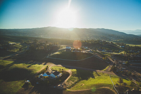 Areal View Of Rolling Hills On A Hot Air Balloon In Temecula Southern California Early Morning Ride Sunrise In January Winter 