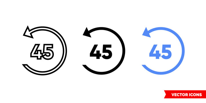 Rotate 45 icon of 3 types. Isolated vector sign symbol.