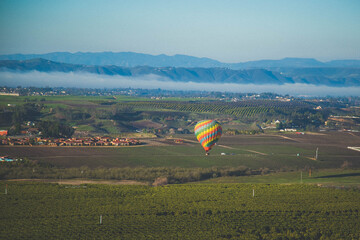 areal view of rolling hills on a hot air balloon in Temecula southern california early morning ride sunrise 